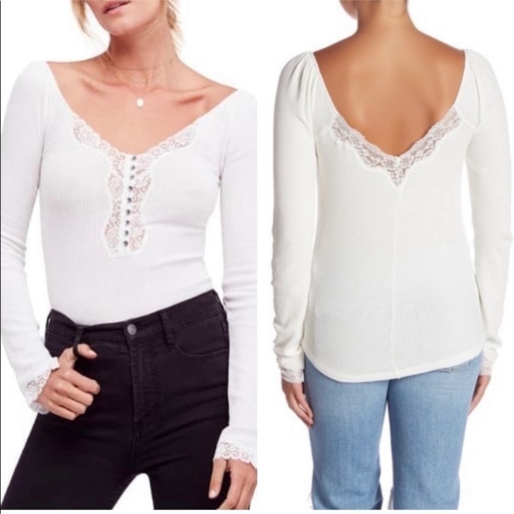 Free People To The West‎ Ivory Long Sleeve Top Size Medium Women